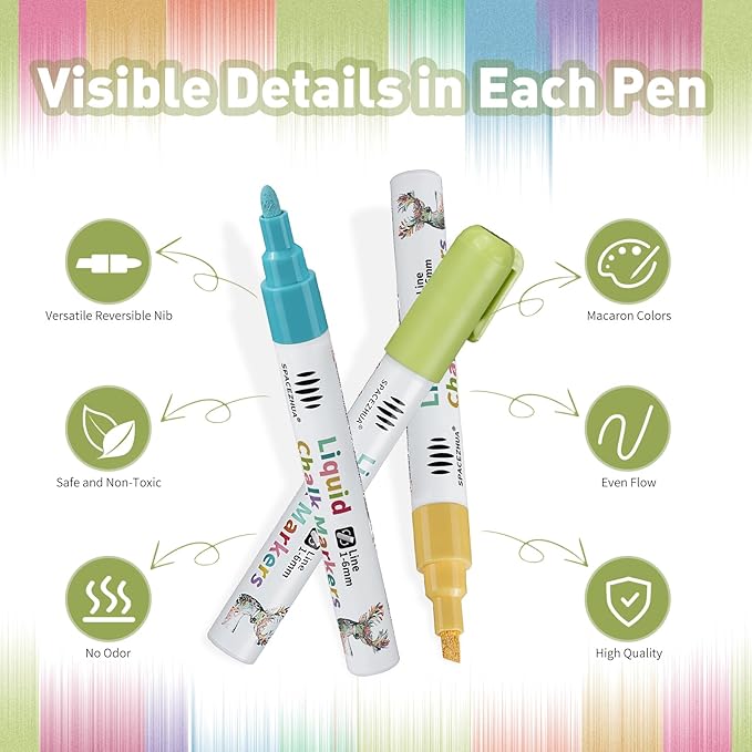 Chalk Markers for Blackboard 8 Macaron Colors, 6mm Reversible Bullet & Chisel Tips, Chalk Pens Wet & Dry Erasable Markers for Whiteboard, Chalkboard, Calendar, Windows, Glass, Signs