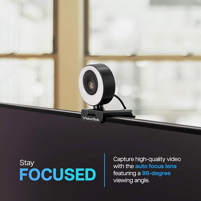 VisionTek VTWC40 Premium Autofocus Full HD 1080P 60FPS Webcam, Chromebook, Computer Video Camera, Digital Dual Microphones, Privacy Cover, 96-Degree Viewing Angle, Work, Study, & Stream (901442)