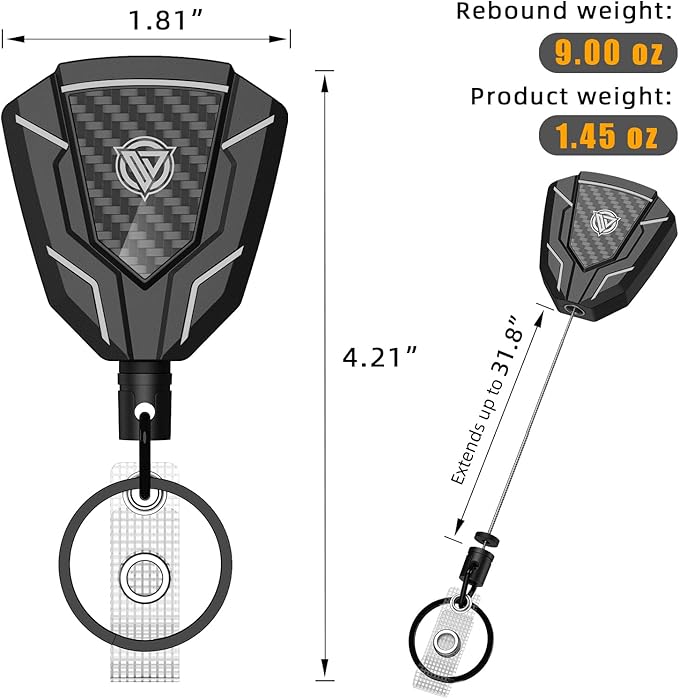Oaridey Heavy Duty Retractable Keychain with Belt Clip, Retractable Badge Holders with Carbon Fiber Front, Badge Reels Retractable with Key Ring and 31.8” Steel Cord, 9oz Rebound - 2 Pack