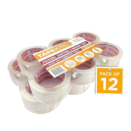 Tape King® Clear Packing Tape - 60 Yards Per Roll (12 Rolls) - 1.88 Inch Wide Stronger & Thicker 2.7mil, Heavy Duty Adhesive Industrial Depot Tape for Moving Packaging Shipping, Office & Storage