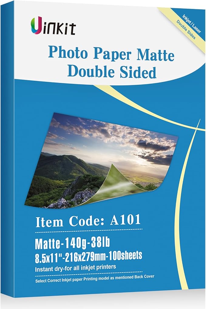 Uinkit 100 Sheets Thin Matte Presentation Paper letter size Double Sided 8.5x11 38lb 140gsm Printable on Both Sides Brochure Photos Picture Poster Playbill Flyer Coated for laser and Inkjet Printer