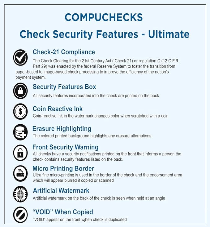 Compuchecks Check on Top Blank Check Paper - 1000 Pack, Quick-Books & Laser Printer Compatible - Security Business Checks with Voucher - 8.5" x 11" Green Pinstripe