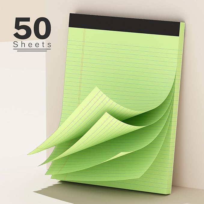 300 Sheets Green Legal Pads 8.5 x 11 College Ruled Paper 6-Pack Note Pads Narrow Ruled 50 Sheets per Notepad Perforated Writing Pad Durable Sturdy Back 8x11 Pads of Paper