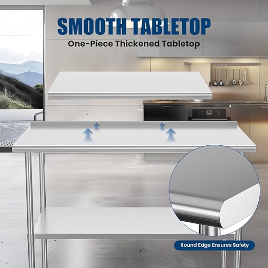 Stainless Steel Table 24 x 48 Inches with 4 Wheels，Metal Prep Table with Backsplash & Adjustable Undershelf for Commercial Kitchen, Outdoor, Restaurant, Hotel & Garage