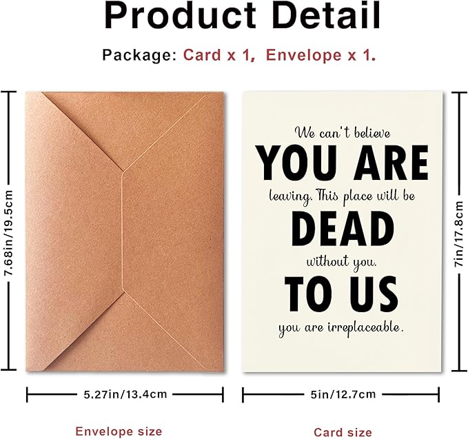 Funny Cards for Departing Coworkers,Cute Retirement Card Gifts, Cards for Bosses, Colleagues, Missing You Card, Congratulations On New Job Card, 'To us, You Are Irreplaceable'