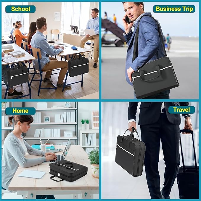SEEKIND PU Leather Accordian File Organizer 26 Pockets, Expanding File Folder with Handle&Carrying Strap, Document Organizer File Holder for Letter Size / A4 File, for Office, School-Black