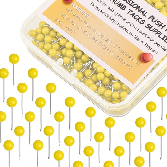 Map Tacks 1/8-Inch Assorted Color Beads Head Map Marking Push Pins,500-count (Yellow)