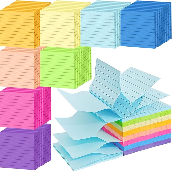 64 Pack 3840 Sheets Pop Up Sticky Notes Lined 3x3 inch Self-Stick Notes Pads Post Lined Sticky Note Pads Accordion Pop Up Notes Refill for Dispenser Home Office School, 80 Sheets/pad (Bright Color)