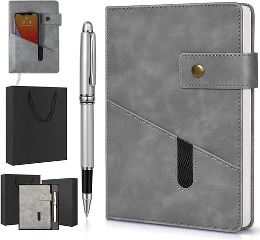 A5 Lined Leather Journal Notebook,Hardcover Journal Set with Pen and Gift Box,100Pages 100gsm Thick Ruled Paper Daily Diary for Men Women School,Travel,Business,Work,Writing 5.9" X 8.4"