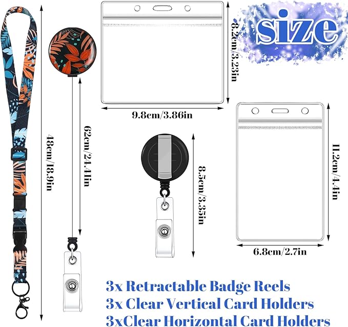 BESARME 3 Pack Cruise Lanyards for Ship Cards, Adjustable Lanyards with Retractable Badge Reel, 6 Pack Waterproof ID Badge Holder and 3 Pack Phone Tether Tab, Style a