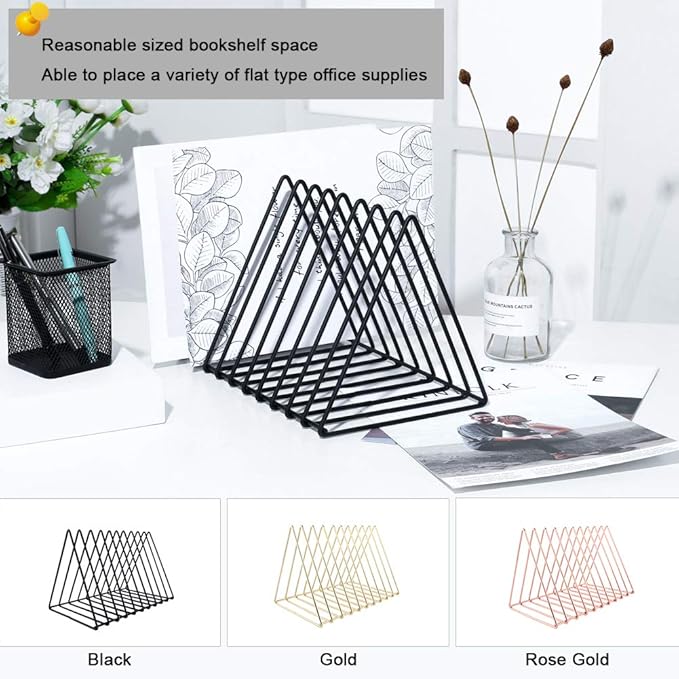 Urban Deco Triangle Desk Organizer - Metal Wire Magazine Holder, 10 Sections, Decorative File Folder Organizer, Vinyl Record Storage, Office File Holder - Black