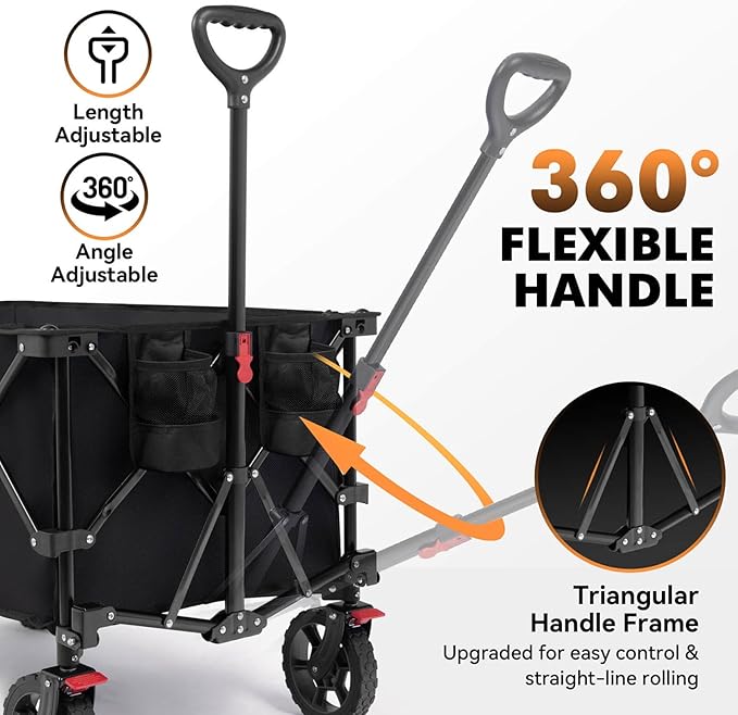 Hikenture Collapsible Wagon 330LBS Capacity, 200L Extra Large Wagons Carts Foldable, Heavy Duty Folding Wagon with All-Terrain Wheels, Utility Beach Wagon for Outdoor Garden