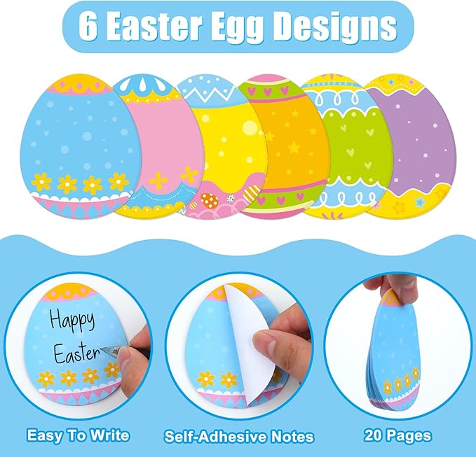 30 Pack Easter Egg Sticky Notes - 600 Sheets Spring Easter Sticky Note Pads for Kids Easter Gift Party Favor Message Reminder Studying School Office