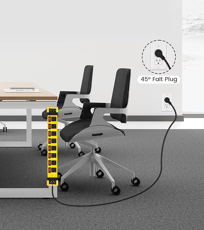 Heavy Duty Power Strip with Individual Switches,8 Outlets 14 Gauge Industrial Shop Garage Metal Multiple Outlets,1200J Surge Protector Mountable Power Strip,6FT Extension Cord Management(Yellow)