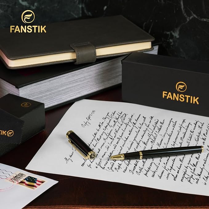 Black & Gold Luxury Rollerball pen (Made In USA) fancy gift set for women, Real 24K Gold Plating, Professional executive pen gift set for men (Lux Rollerball Black-Gold)