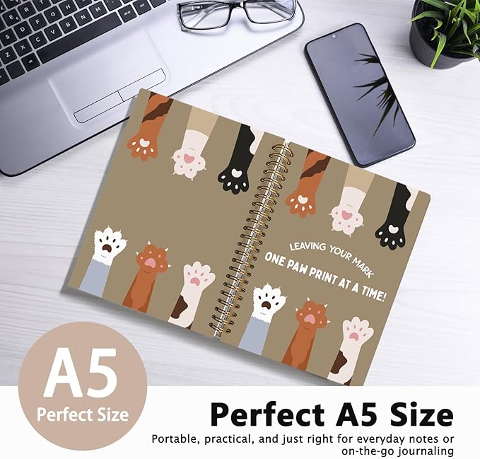 Funny Cat Notebook, Cats Lover Gifts Notebooks for Note Taking, Cat Mom Lady Gifts for Women Journal, Leaving Your Mark Cute Kitten Paws Journals for Writing, 5.5x8.3 Inch