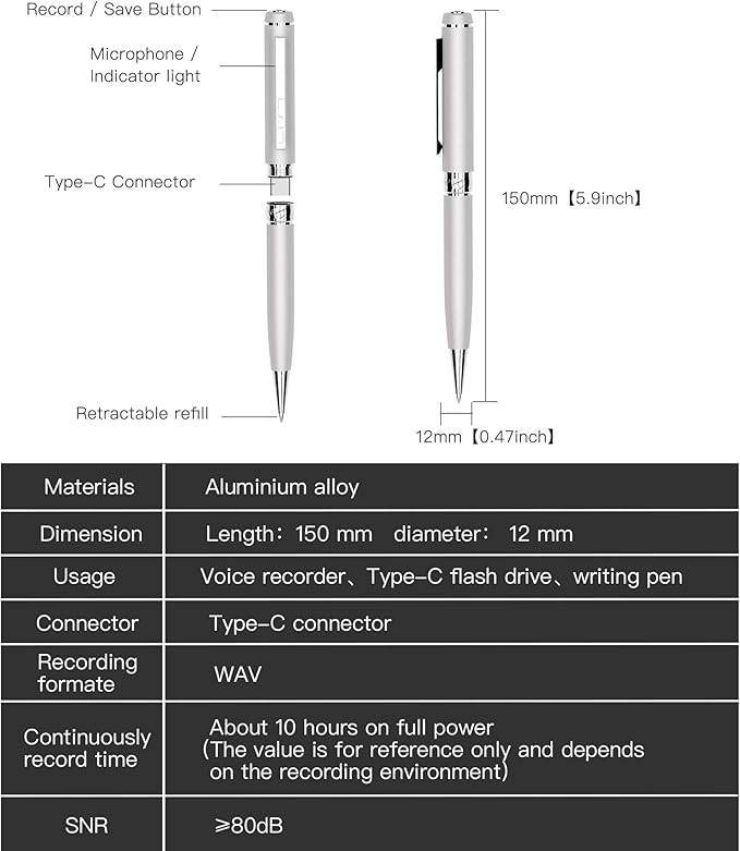 3 in1Luxury Rollerball Pen，USB-C，USB Flash Drive，with Pen Design, with Smooth Writing, Medium Point Black Ink，Portable Memory Stick, Compatible with Laptop,Smartphones (Silver, 64, GB)