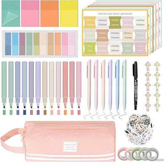 47 Pcs Bible Study Supplies,Bible Journaling Kit for Women, Morandi Bible Study Kit with Pastel Bible Highlighters and Tabs,Bible Pens,Sticky Notes,Bible Annotation Kit