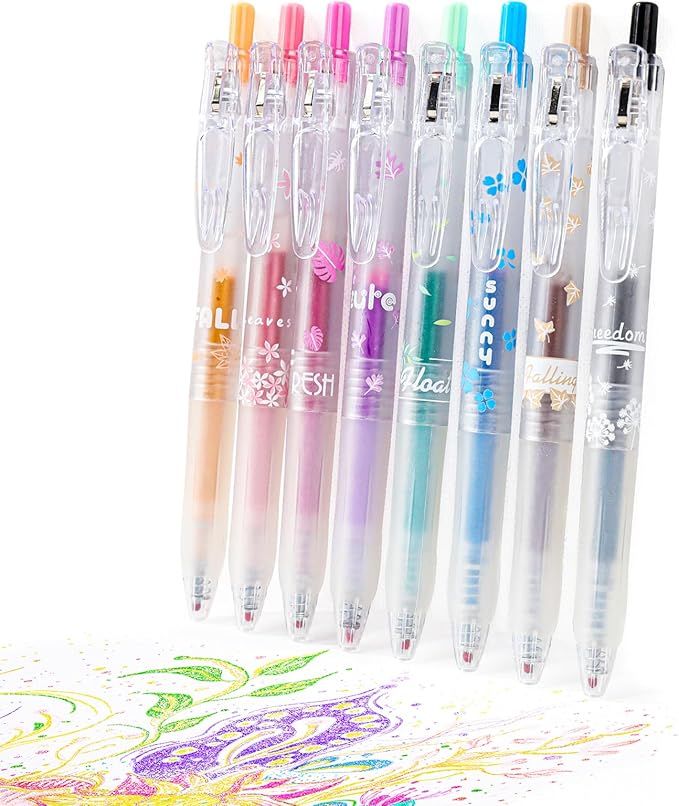 8 Color Retractable Gel Pens Colorful Glitter Gel Pen Set Japanese Style 0.7mm Aesthetic Colored Pens for Office School Stationery Supplies (8B)…