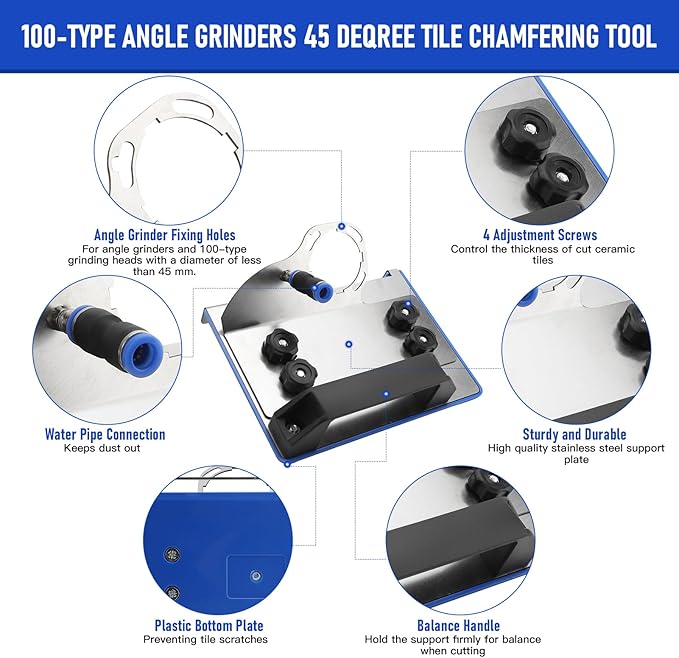 45 Degree Tile Chamfering Tool, Angle Grinder Stand Tile Cutter Tool Attachment for Tile 45 Degree Chamfer Cutting, 100-Type Universal Tile Chamfering Stand Type Angle Grinder