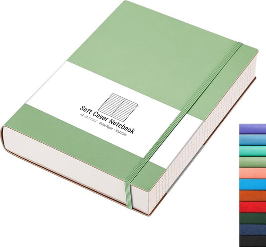 AHGXG A4 Notebooks College Ruled - 320 Pages Large Notebooks for Work, 8.5''×11'', 100gsm Thick Paper, Leather Softcover Thick Journal for Women Writing - LightGreen