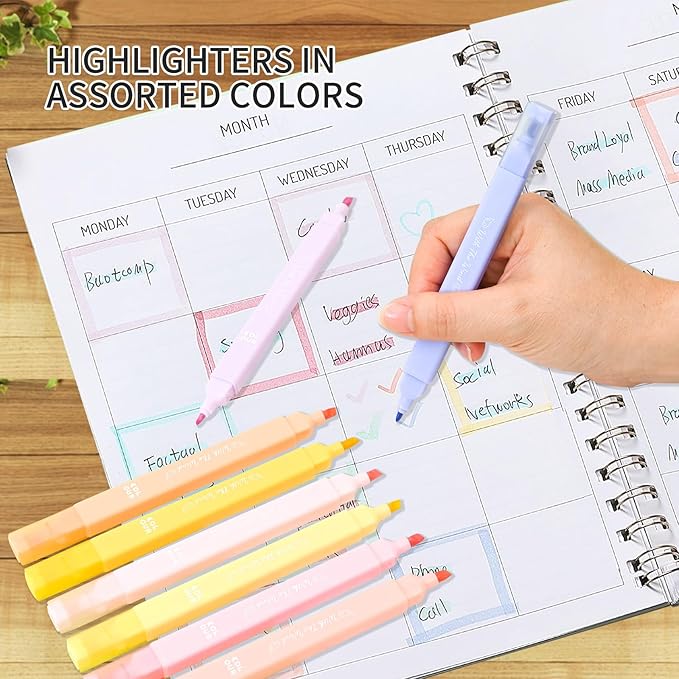 Aesthetic Cute Pastel Highlighters Set, 6 count, Mild Assorted Colors Candy Highlighters, Chisel Tip，No Bleed Bible Marker Pen, Study Journaling School Supplies Planner