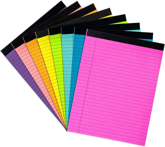 Colored Legal Pads 8.5 x 11 inches 8 Pack,70 GSM/19 LB Rainbow Wide Ruled Writing Pad High Brightness Neon Pads 8 Colors 30 Sheets Per Note pads for School,College,Office,Business-Large