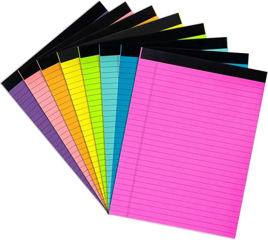 Colored Legal Pads 8.5 x 11 inches 8 Pack,70 GSM/19 LB Rainbow Wide Ruled Writing Pad High Brightness Neon Pads 8 Colors 30 Sheets Per Note pads for School,College,Office,Business-Large