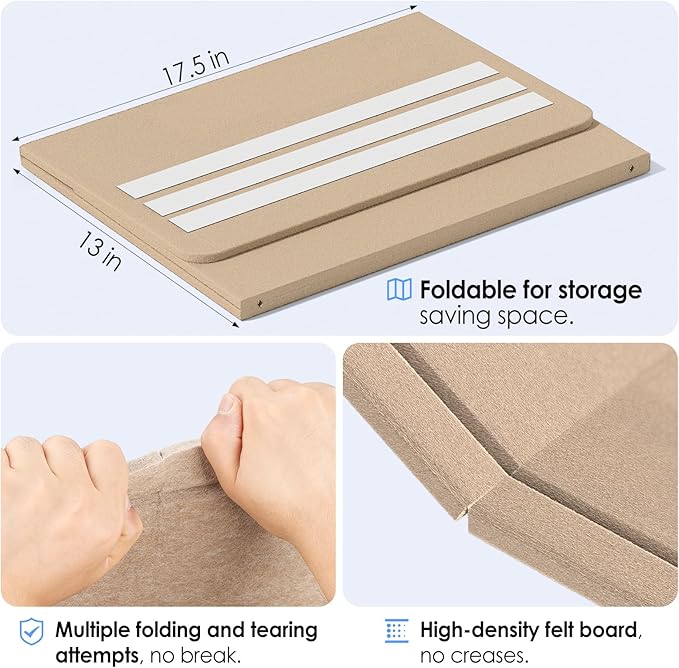 MaxGear Bulletin Board 35" x 17.5", Foldable Small Felt Board Vision Board Supplies, Cork Board for Office, Home, School, Pin Boards for Walls Decorative Picture Framed Display Board Beige Brown