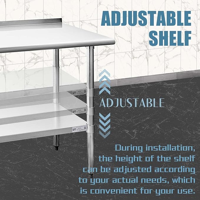 HALLY Stainless Steel Table for Prep & Work 24 x 72 Inches with Caster Wheels, NSF Commercial Heavy Duty Table with Undershelf and Backsplash for Restaurant, Home and Hotel