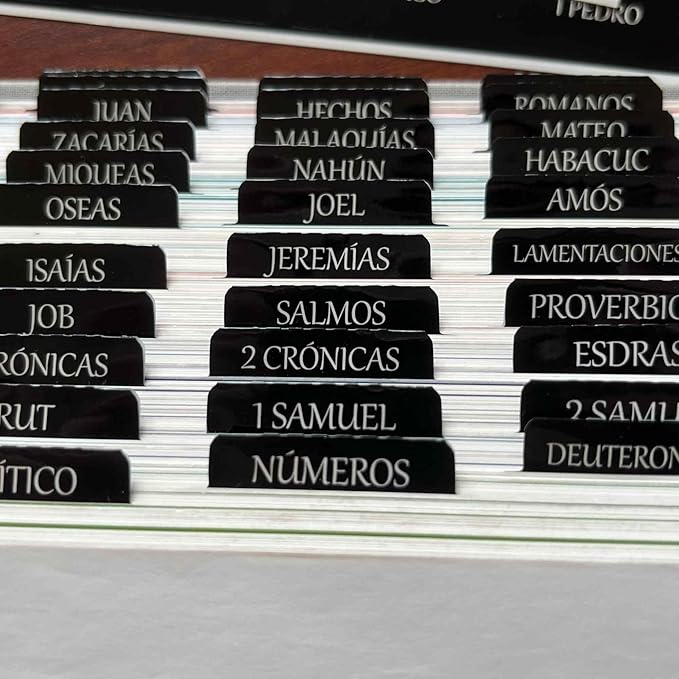 Spanish Laminated Bible Tabs, pestañas para biblia en español, Reposition Large Print Stickers, Easy to Read and Apply Bible Tabs for Women and Man (Spanish Black)