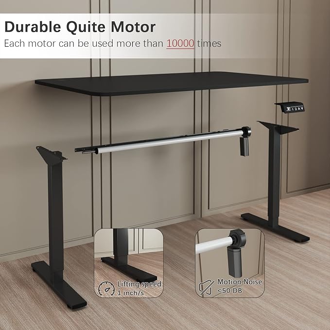 Furmax Electric Height Adjustable Standing Desk Large 48 x 24 Inches Sit Stand up Desk Home Office Computer Desk Memory Preset with T-Shaped Metal Bracket, Black