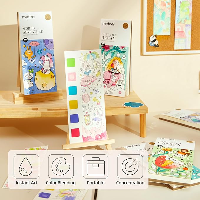 MiDeer Watercolor Painting Book for Kids Ages 4-8, Pocket Watercolor Painting Book Arts and Crafts for Toddlers, Travel Activities Paint with Water Coloring Book Set for Kids 3-8 (Wonder Forest)