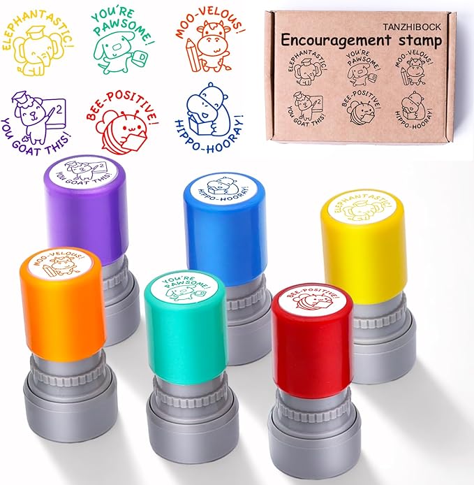 6-Piece Set of Teacher Stamps - Encouraging Animal Grading for Classroom Teacher Stamps for Grading Teacher Stamp Self Inking Stamp Behavior Stamps
