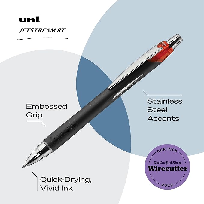 uni-ball 73840 Jetstream RT Ballpoint Pens, Bold Point (1.0mm), Assorted Colors, 3 Count