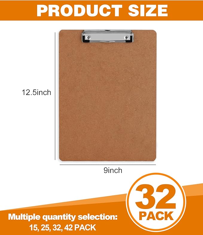 Clipboards, HERKKA 32 Pack Hardboard Office Clipboards Low Profile Clip Standard A4 Letter Size, ECO Friendly
