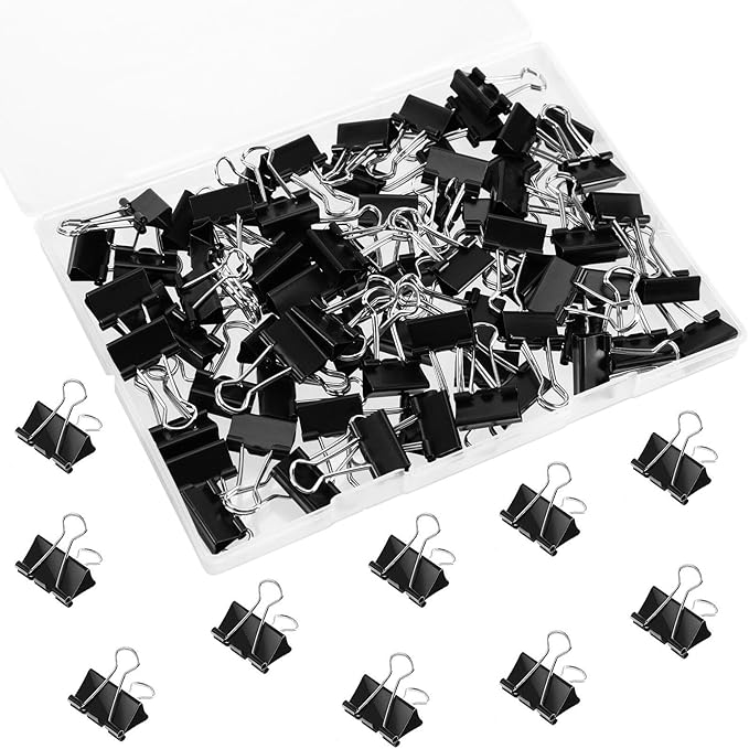 SANNIX 75 PCS Mini Binder Clips, 3/4 inch 19mm Binder Clips Black Paper Clamps Small Size for Office Home School