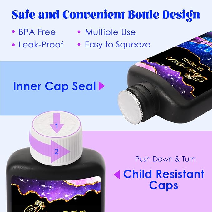 Bsrezn 500g UV Resin Hard with 2 Pairs of Gloves Crystal Clear Premixed Resina UV for Jewelry Making (100g x 5)