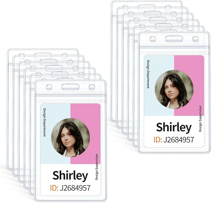 Pawfly 12 Pack Vertical ID Card Badge Holder Waterproof Clear Card Sleeve Case Cover Heavy Duty Card Protector Pouch with Resealable Zip for Proximity Key Card Driver’s License and Credit Card