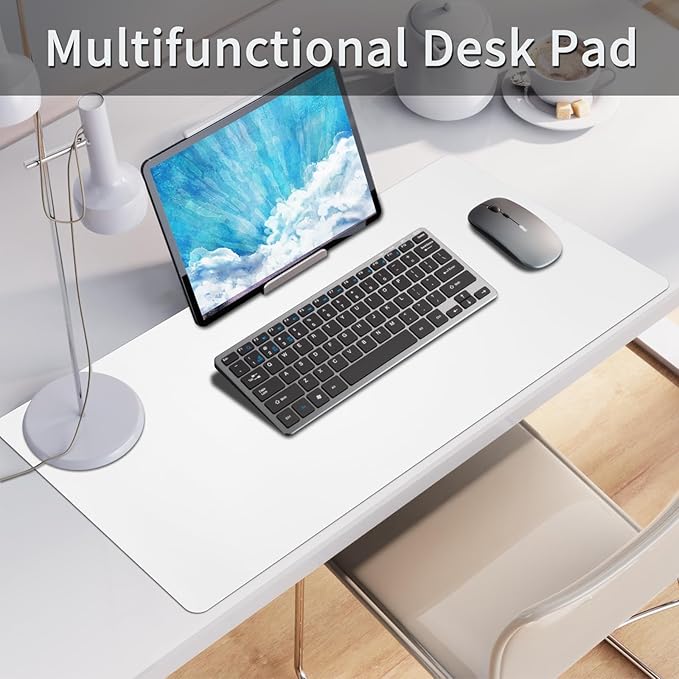 Leather Desk Pad, Large Mouse Pad, Non-Slip Desktop Mat, Leather Desk Blotter, Computer Desk Pad, Waterproof Desk Protector Mat for Home Office and Decor - White (35.4×15.7 Inches)