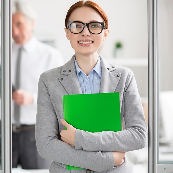 60-Pack Plastic Folders with Pockets and Prongs,2-Pocket Folders with 3 Fasteners, Poly Folders Holds 8-1/2" x 11" Paper for School/Office/Home, Green