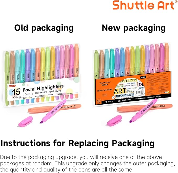 Shuttle Art Highlighters, 15 Colors Pastel Highlighter Pens Assorted Colors, Chisel Tip Dry-Quickly Non-Toxic Highlighter Markers for Adults Kids Highlighting in the Home School Office