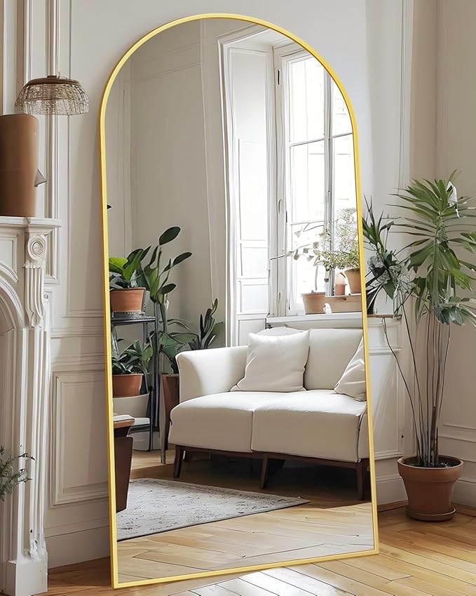 Antok Full Length Mirror, 76"x34" Arched Floor Mirror, Mirror Full Length with Stand, Wall Mounted Mirrors for Living Room Bedroom, Gold