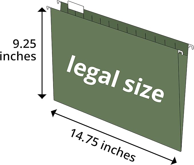 Blue Summit Supplies Hanging File Folders, 1/5 Cut Adjustable Tabs, Legal Size, 5 Tab Locations, Designed for Legal and Law Office File Organization, Standard Green, 50 Pack, Legal Size