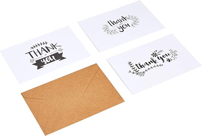Amazon Basics Thank You Cards and Envelopes, 48 Count, Black and White
