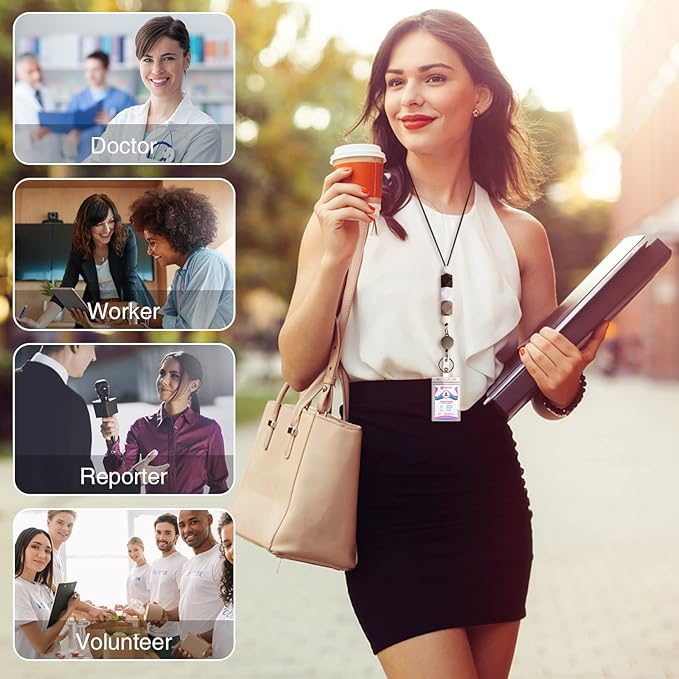 6 in 2 Set Retractable Lanyard for ID Badges, Teacher Lanyard with ID Holder Beaded Lanyards for Women Teacher Appreciation Gifts Office Gift for Coworkers