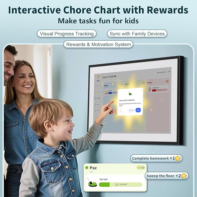 21.5 Inch Digital Calendar, WiFi Smart Electronic Calendar & Chore Chart, 1920 * 1080 IPS Touch Screen HD Display for Family Schedules, Streamline Household Organization, Wall Mount Included