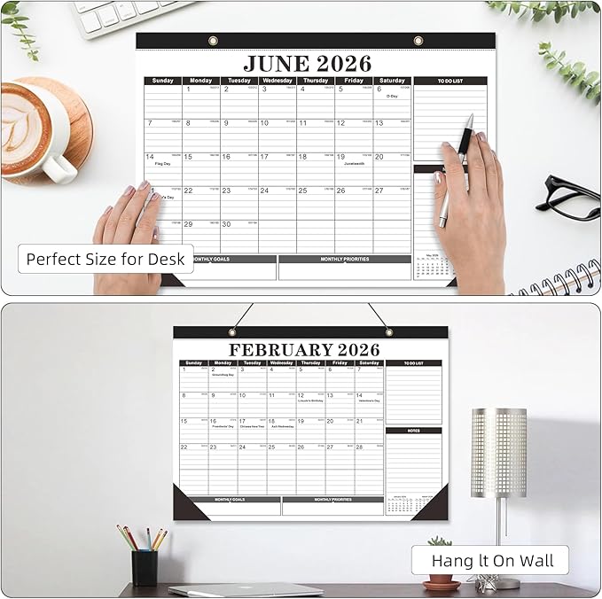 Tcamp Desk Calendar 2025-2026 from July 2025 to December 2026, Large 17" x 12" Wall Calendar with Julian Dates, 18 Months Desk Planner for Home School Office Desktop, Christmas Gifts