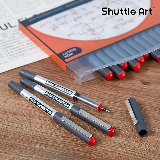 Shuttle Art RollerBall Pens, 25 Pack Red Fine Point Roller Ball Pens, 0.5mm Liquid Ink Pens for Writing Journaling Taking Notes School Office
