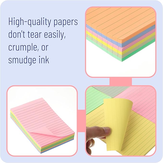 Mr. Pen Lined Sticky Notes - 4x6, 6 Pads, 45 Sheets, Morandi Colors